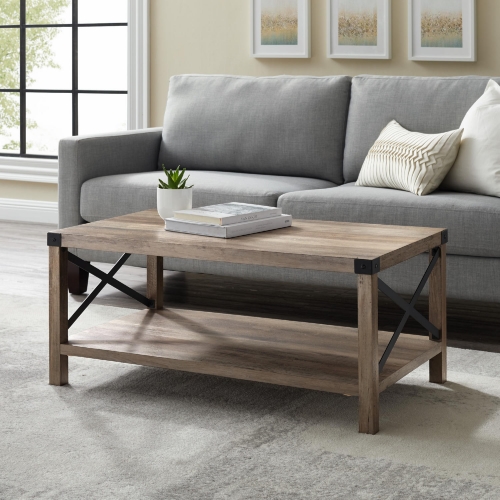 Rustic Wood Coffee Table in Grey Wash/Black